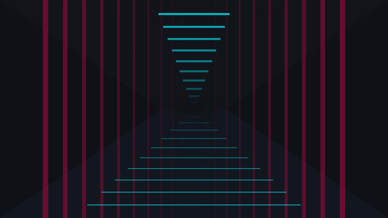 Abstrakte Tunnelanimation mit leuchtenden Neonlinien.
