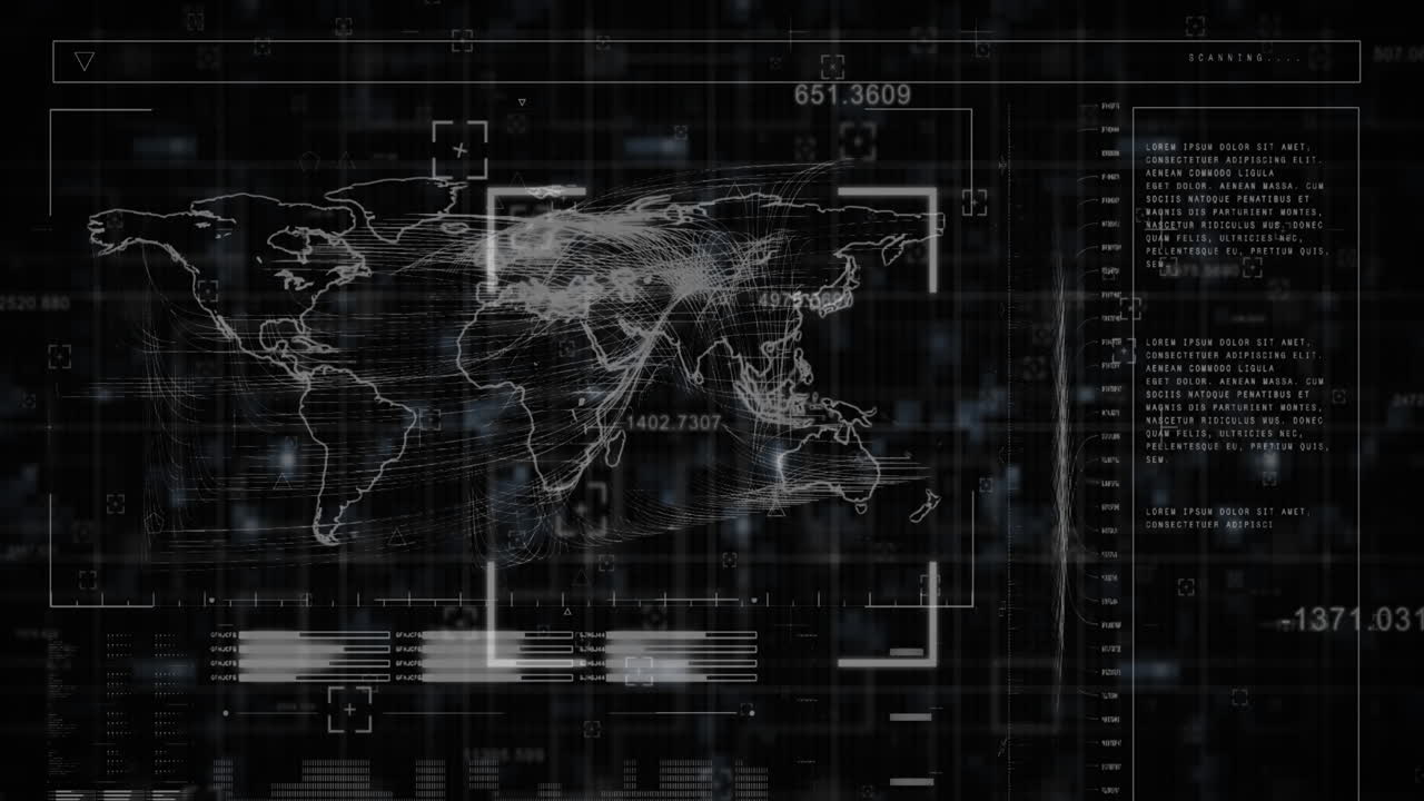 Digital animation displays a data analysis dashboard and earth map on a green screen.