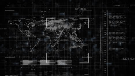 la animación digital muestra un tablero de análisis de datos y un mapa de la tierra en una pantalla verde.