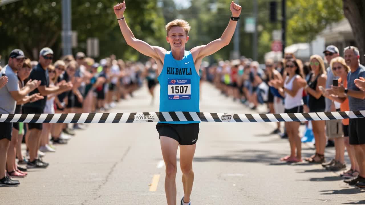 Runner crosses the finish line in triumph