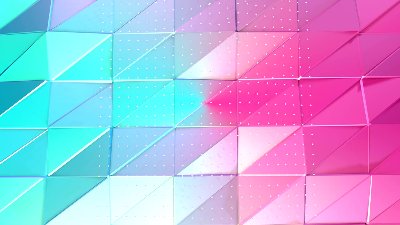 abstracto simple azul rosa baja poli superficie 3d y cristales blancos voladores como célula de cristal. fondo bajo poli geométrico suave de polígonos rosados azules puros. fondo de bucle sin costura 4k fullhd.