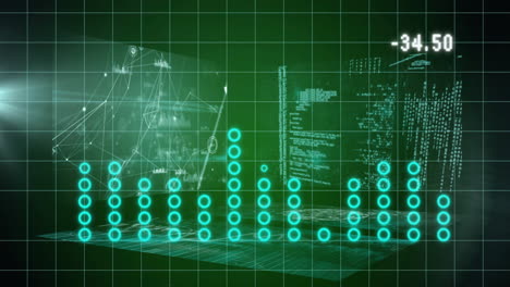 animation of statistics and financial data processing over dark background