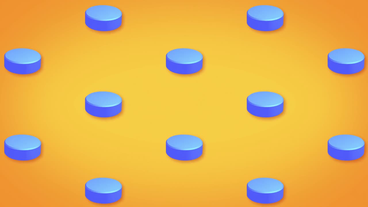 Animation of rows of blue circles pattern moving on yellow background