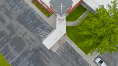 a red brick church from high angle look