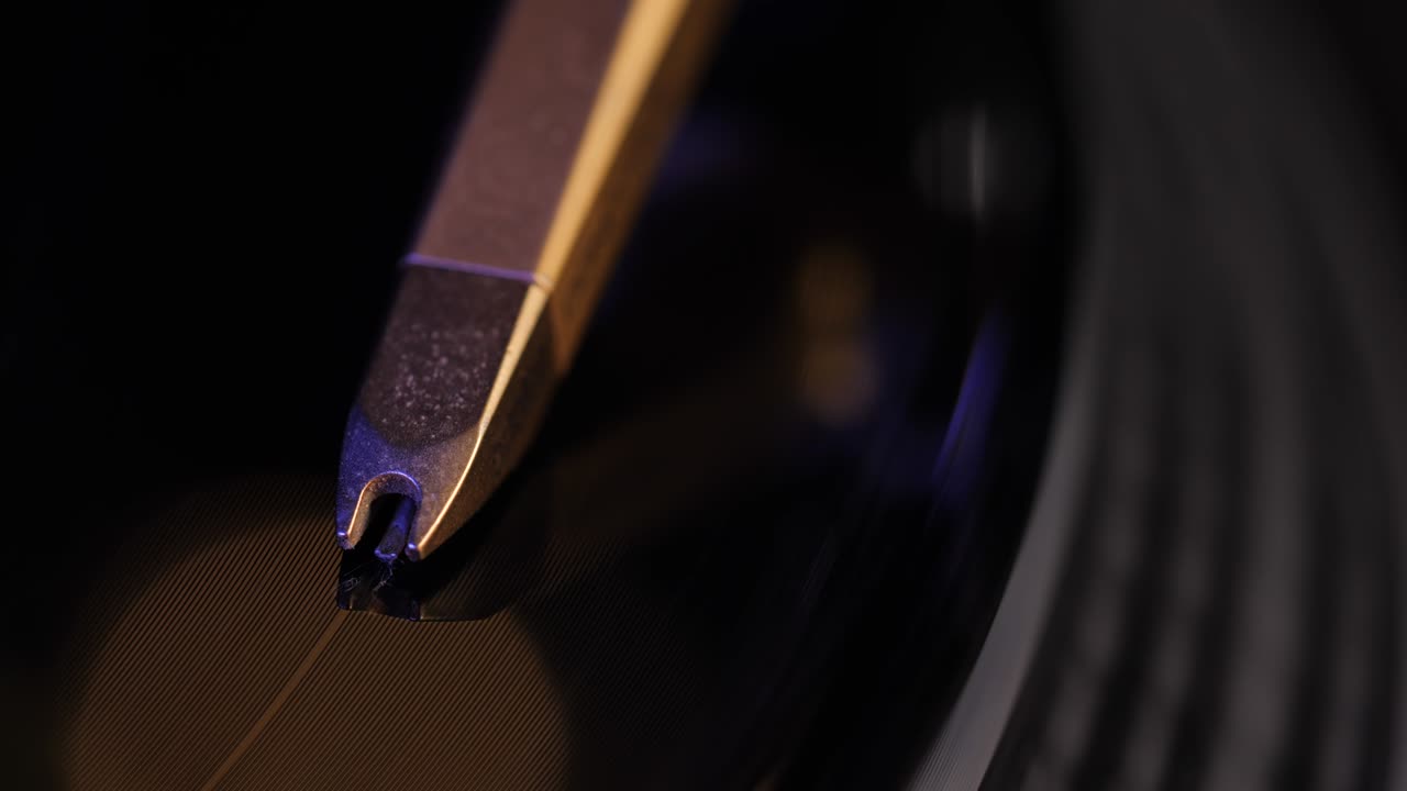 시네마그래프 루프 비닐 레코드 플레이어, 클로즈업 매크로 뷰, 4k