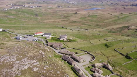 aerial shot of the gearrannan blackhouse village on the isle of lewis, part of the outer hebrides of scotland