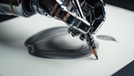 a robotic arm skillfully drawing a realistic apple on paper, showcasing precision and innovation in artistic expression through technology and automation