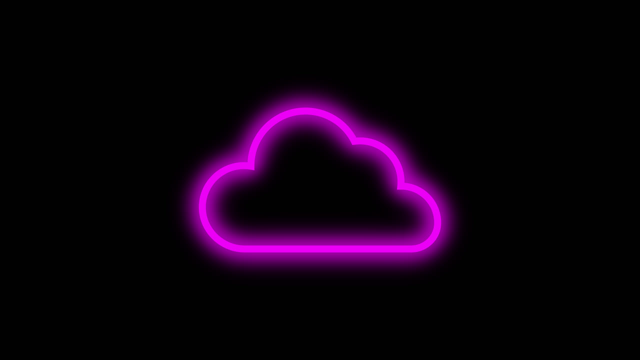 Neon Pink Cloud Icon Appearing and Disappearing on Black Background