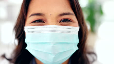 Covid,-mask-and-portrait-with-an-asian-woman