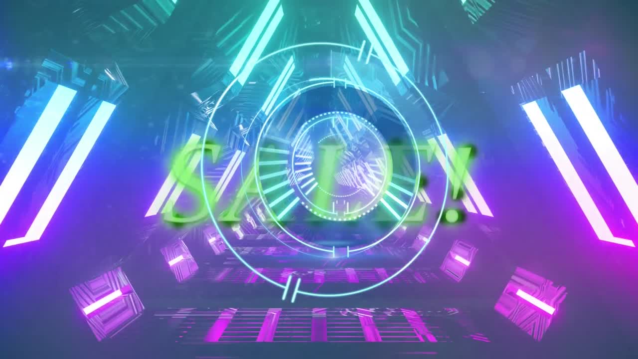 판매 텍스트의 애니메이션과 터널 위의 범위 스캐닝