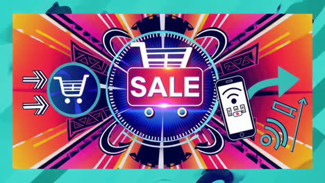 abstract e-commerce sale concept with shopping cart and mobile phone