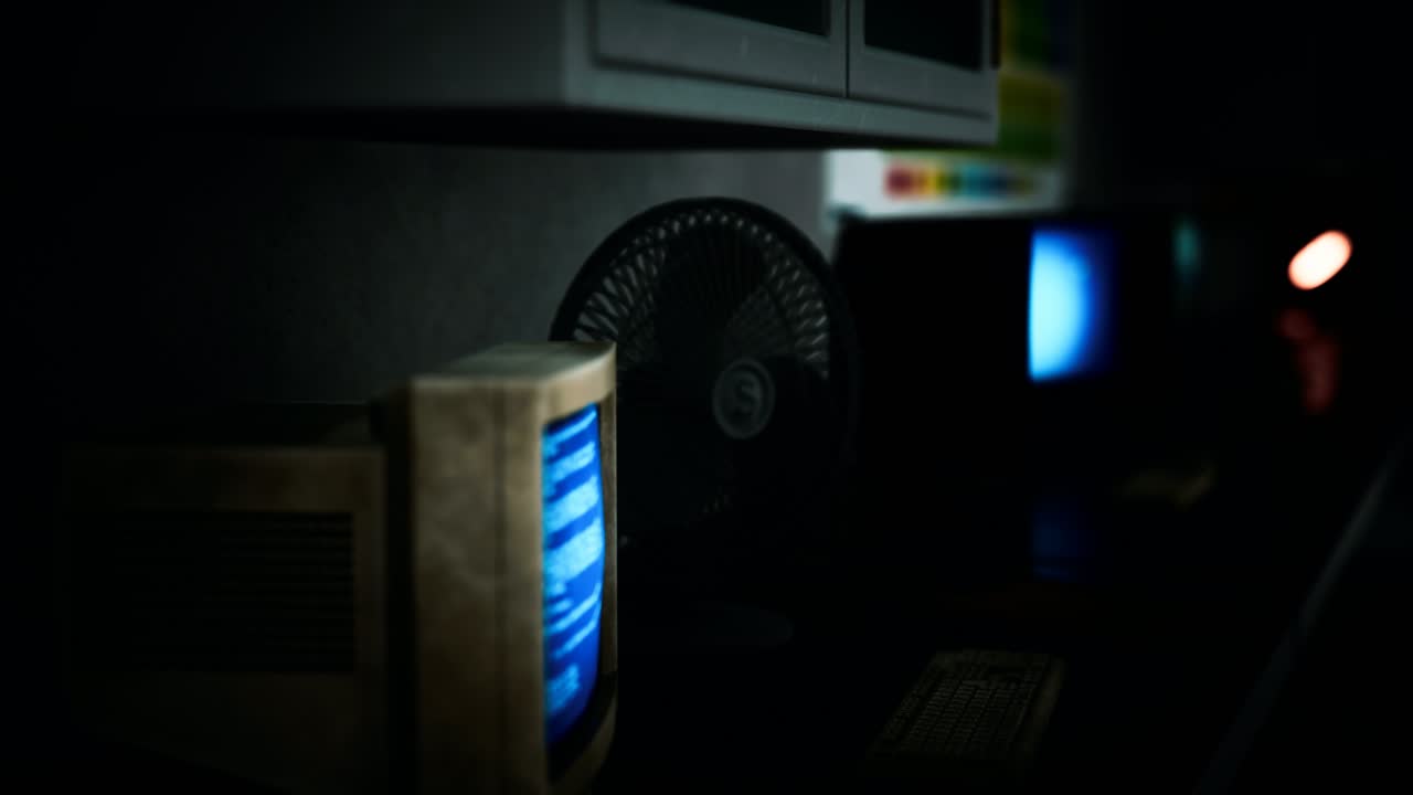 오래된 어두운 빈티지 컴퓨팅 실험실