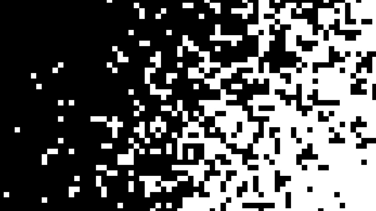Pixelated Black Squares Dissolving to White Background Transition