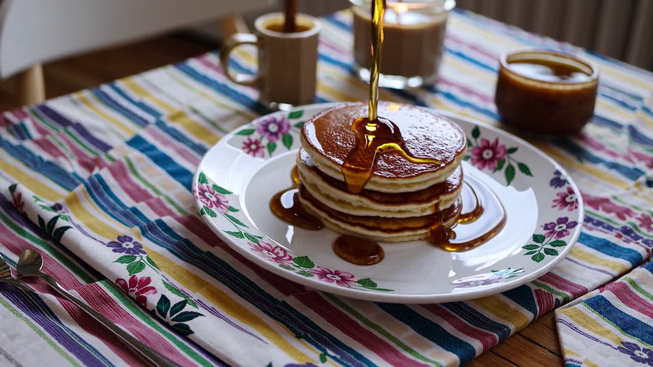 deliciosas panqueques apiladas con jarabe de arce