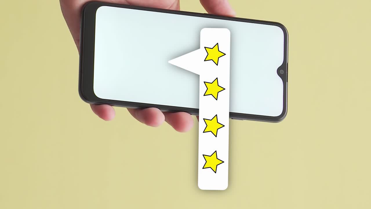 gráficos de movimiento vertical de cuatro símbolos de estrellas por pantalla de teléfono inteligente