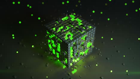 futuristic cube with glowing green elements seamless loop 3d render animation