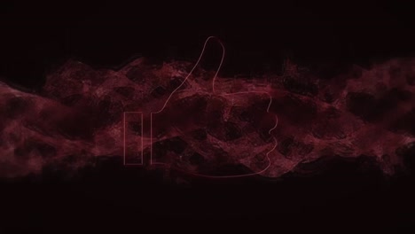 animación de neón rojo pulgar hacia arriba como símbolo, sobre nube de vapor rosa sobre fondo negro