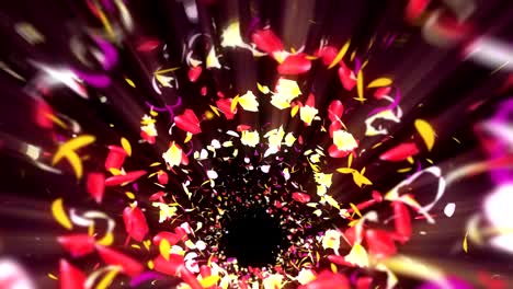 pétalos coloridos. pétalos brillantes en espiral de flores. patrón de flores. pétalo muy danzante. vórtice de pétalos giratorios. animación de bucle abstracto.