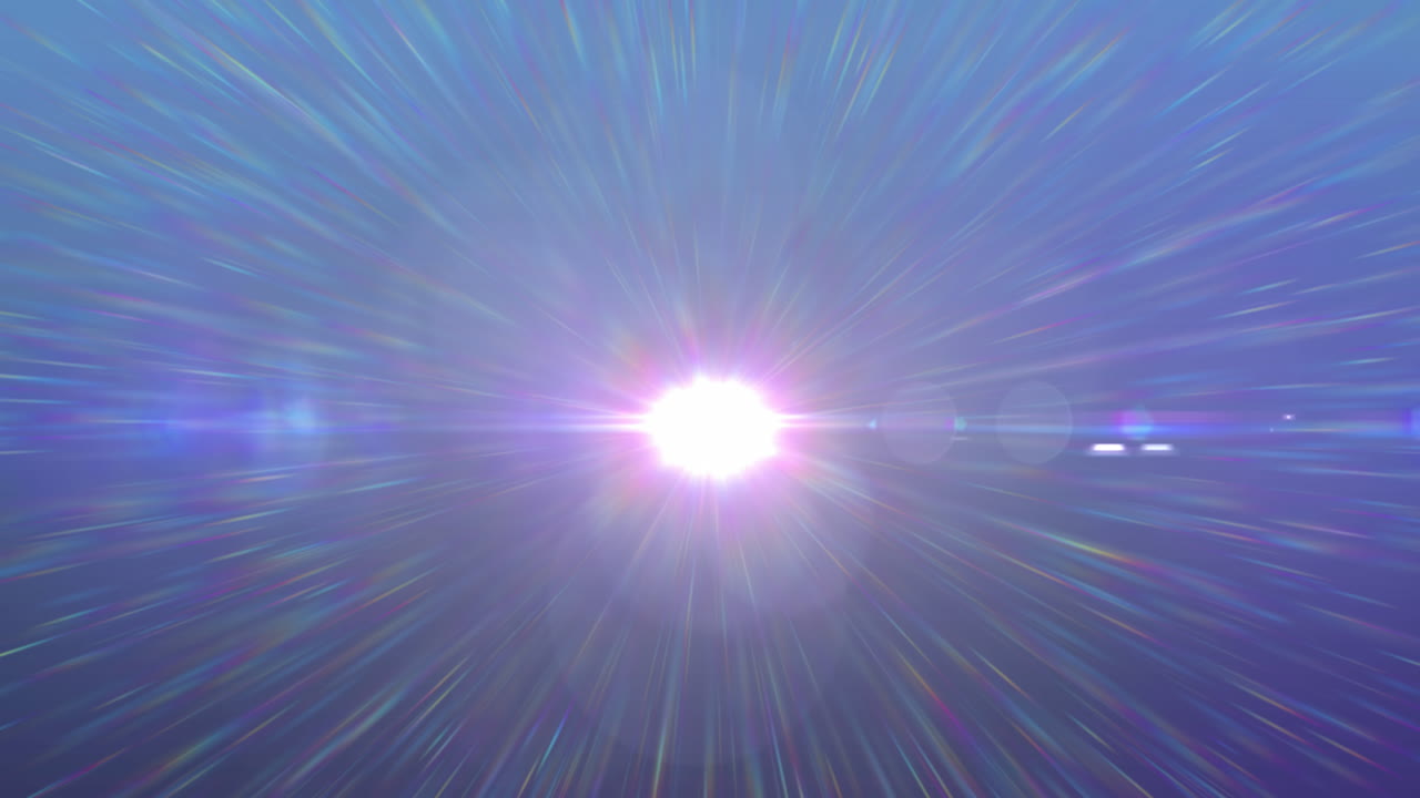 파란색 배경에 있는 빛의 반점과 트레일의 애니메이션