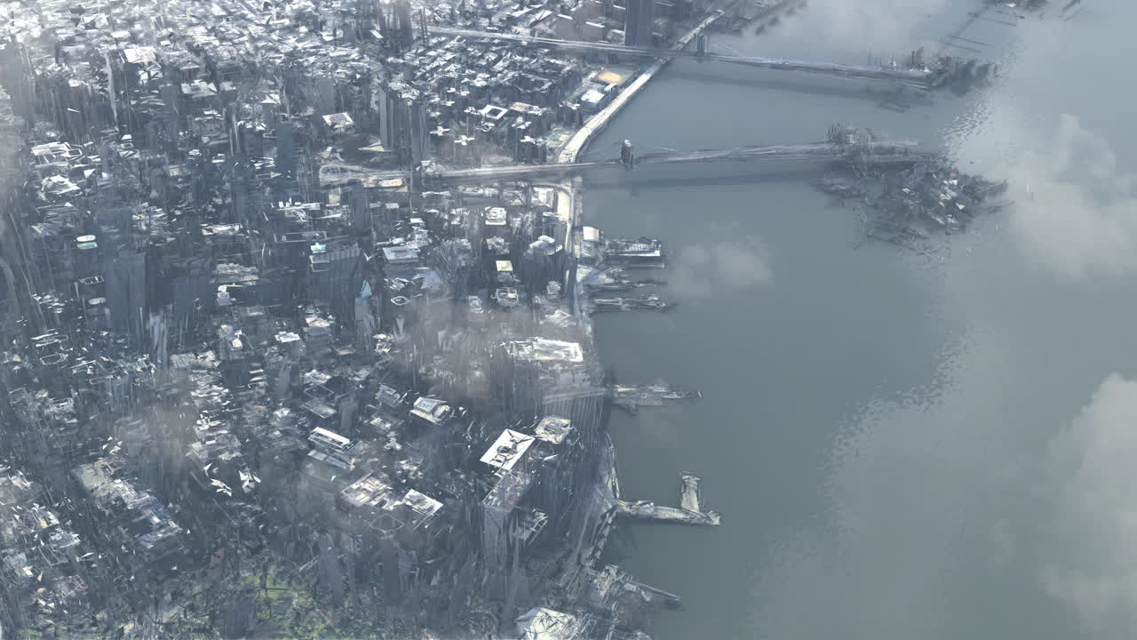 Aerial View of a Futuristic Dystopian City