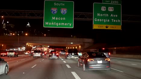 downtown, atlanta, highway traffic, at night interstate, 75, 85, underpass