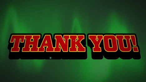 animation of thank you text over glowing moving green wave