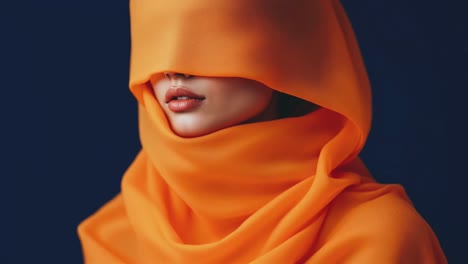 woman in orange headscarf