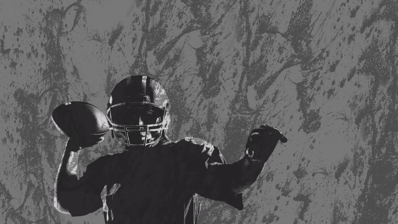 Animation of american football player over grey background