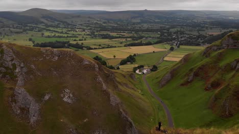 aerial footage over winnats pass, peak district, uk