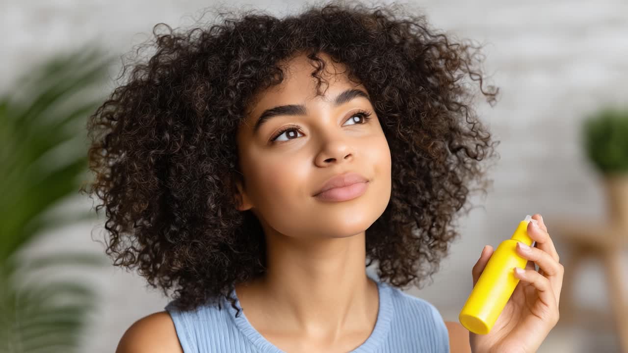 Exploring Skincare: A Young Woman Enjoys Applying a Refreshing Facial Mist for Hydration and Radiance in a Bright, Natural Setting