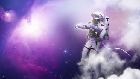 video del sobrevuelo del universo con un astronauta visto flotando