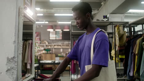 side view of african american man in a store