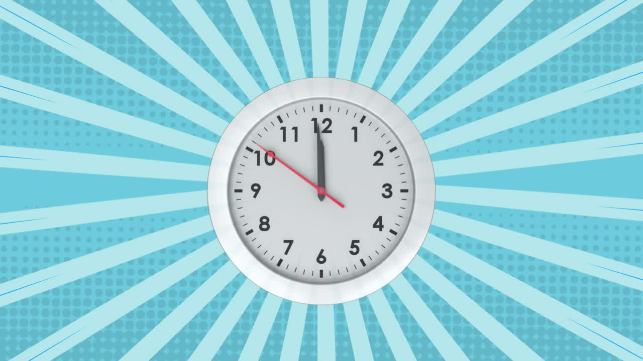 анимация тикающих часов над вращающимися синими полосами, движущимися в гипнотическом движении в бесшовной петле