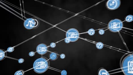 animation of network of connections with icons over black background