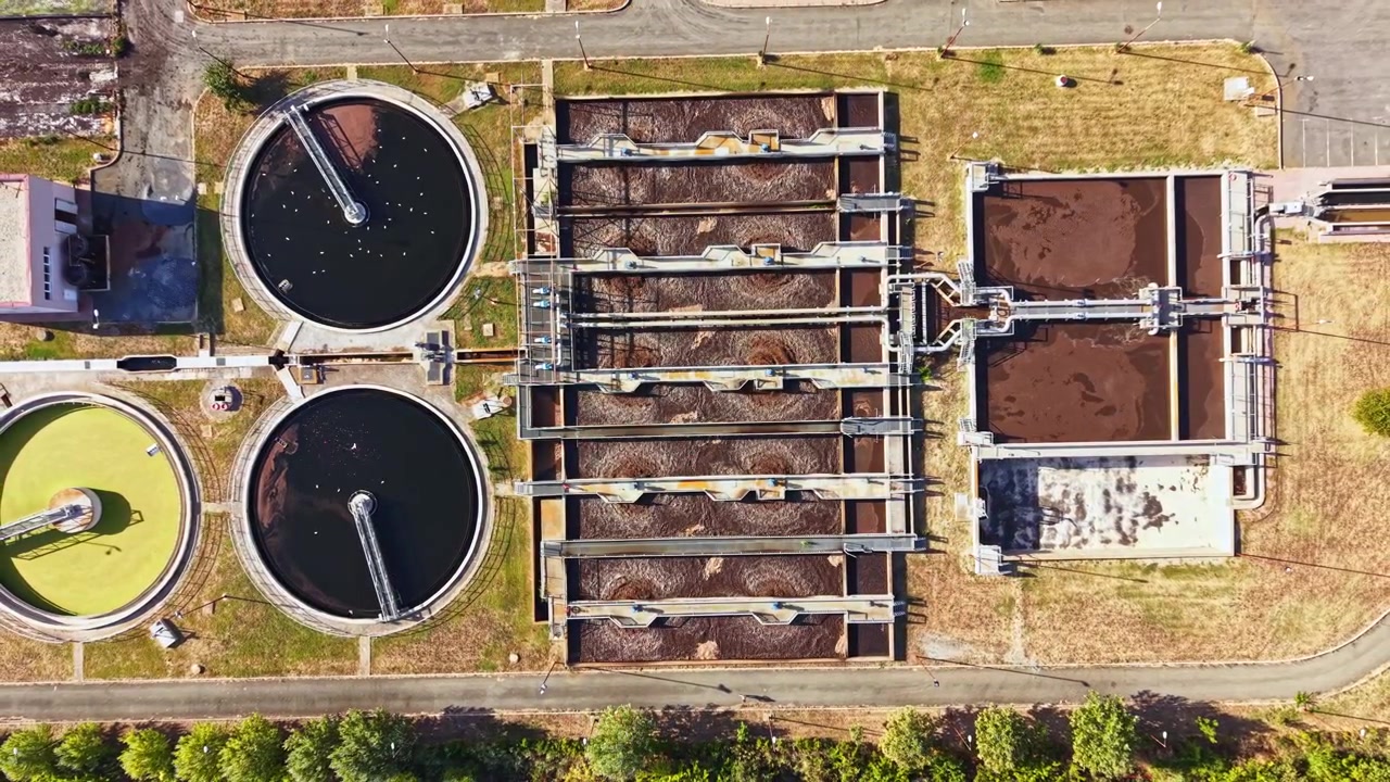 Aerial View of Industrial Wastewater Treatment Plant Facility