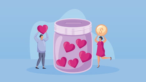 charity donations jar with hearts animation