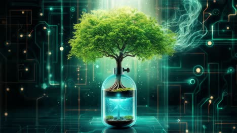 árbol en una cápsula: simbiosis de naturaleza y tecnología