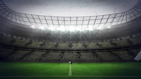 football breaking glass over networking of connections against sports stadium in background