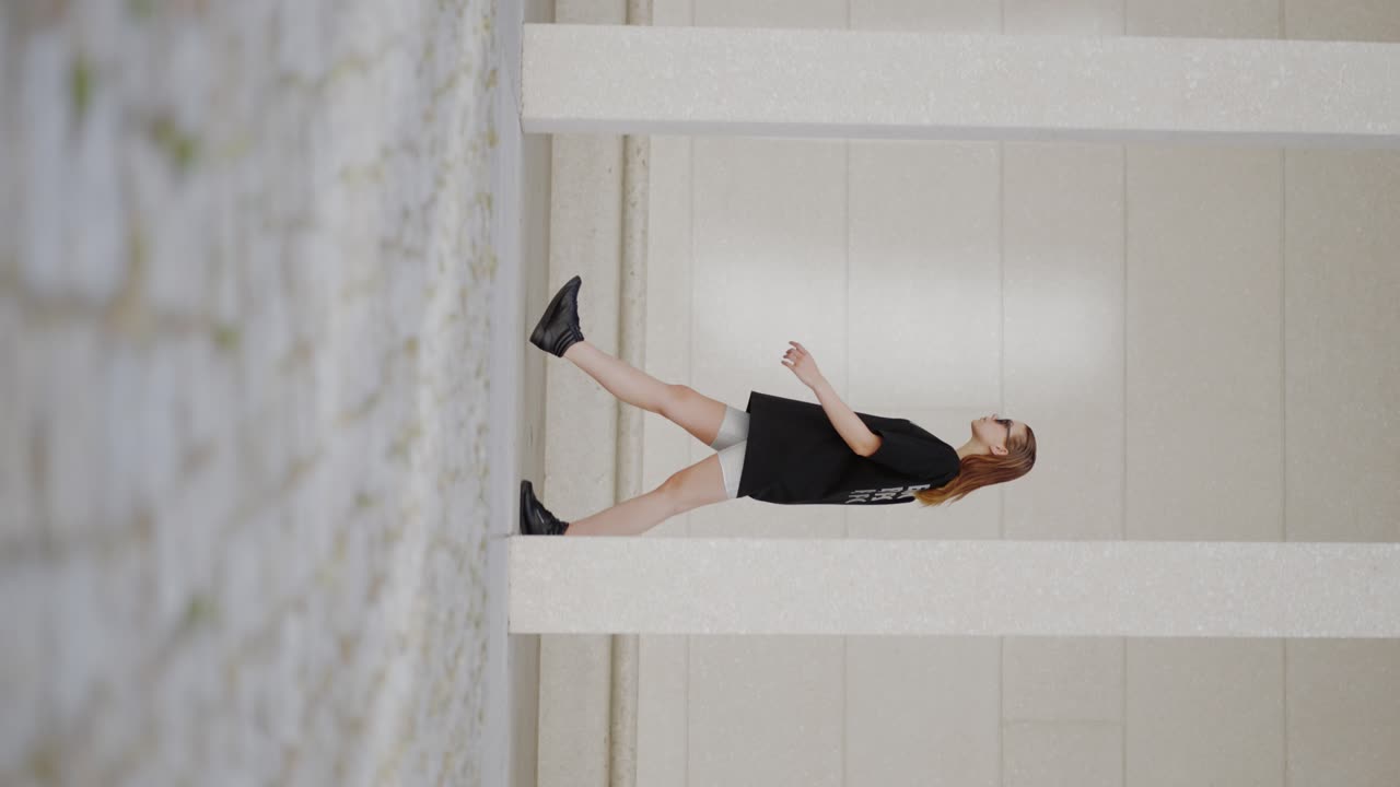 Vertical: woman's high-fashion video shoot, trendy clothing model shoot