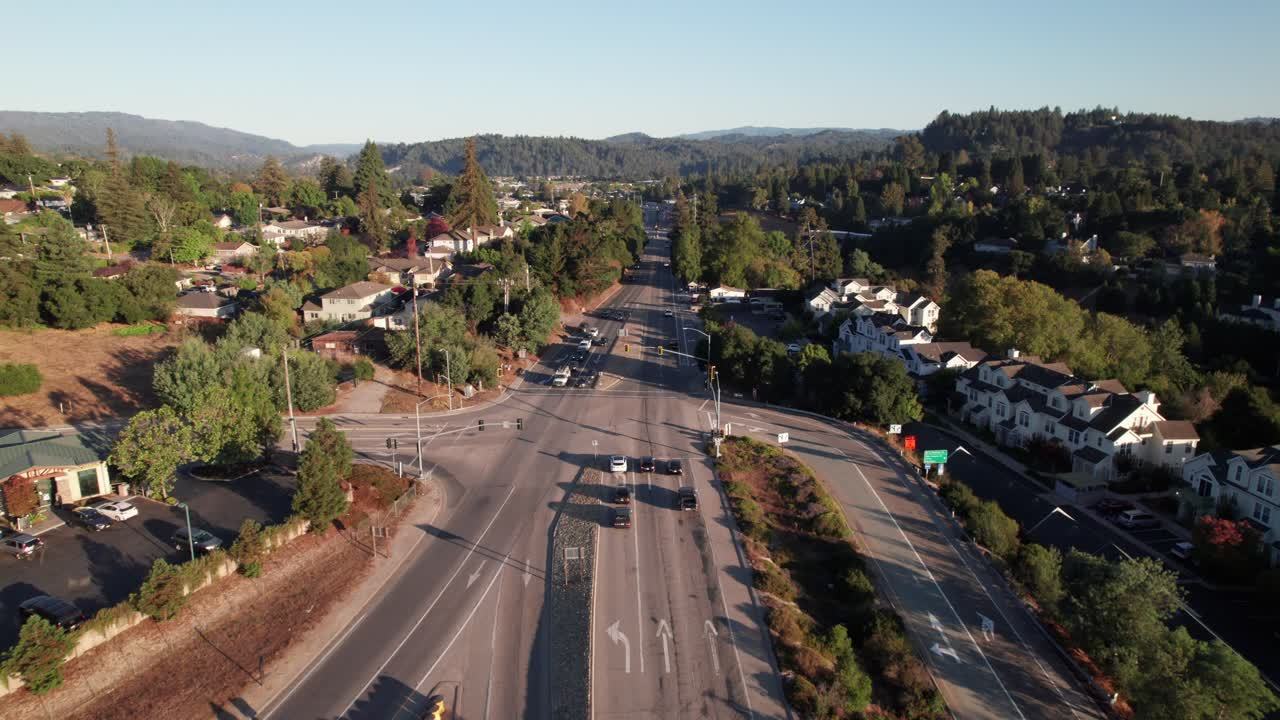 Aerial of highway in Scott's Valley, California