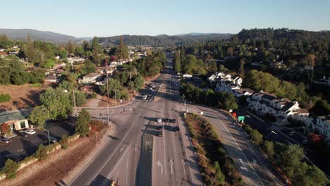 Aerial-of-highway-in-Scott's-Valley,-California