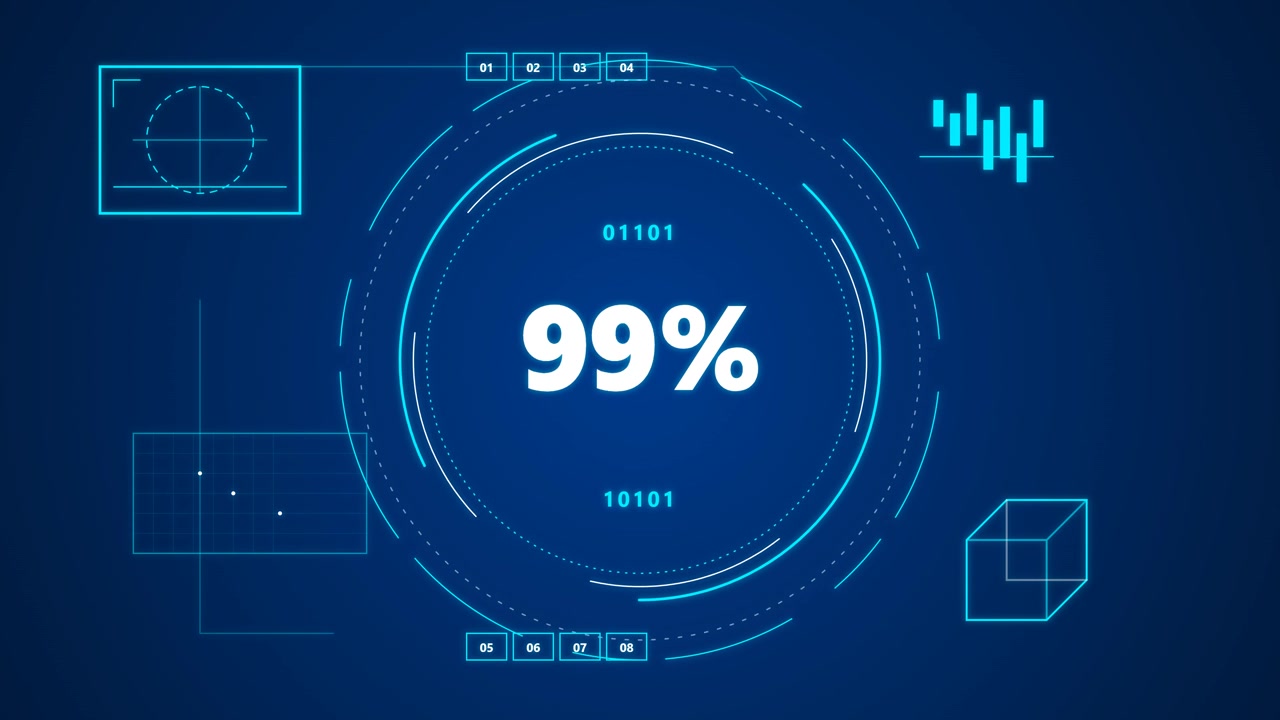 Digital Loading Progress Bar with Percentage Counter on Blue Background