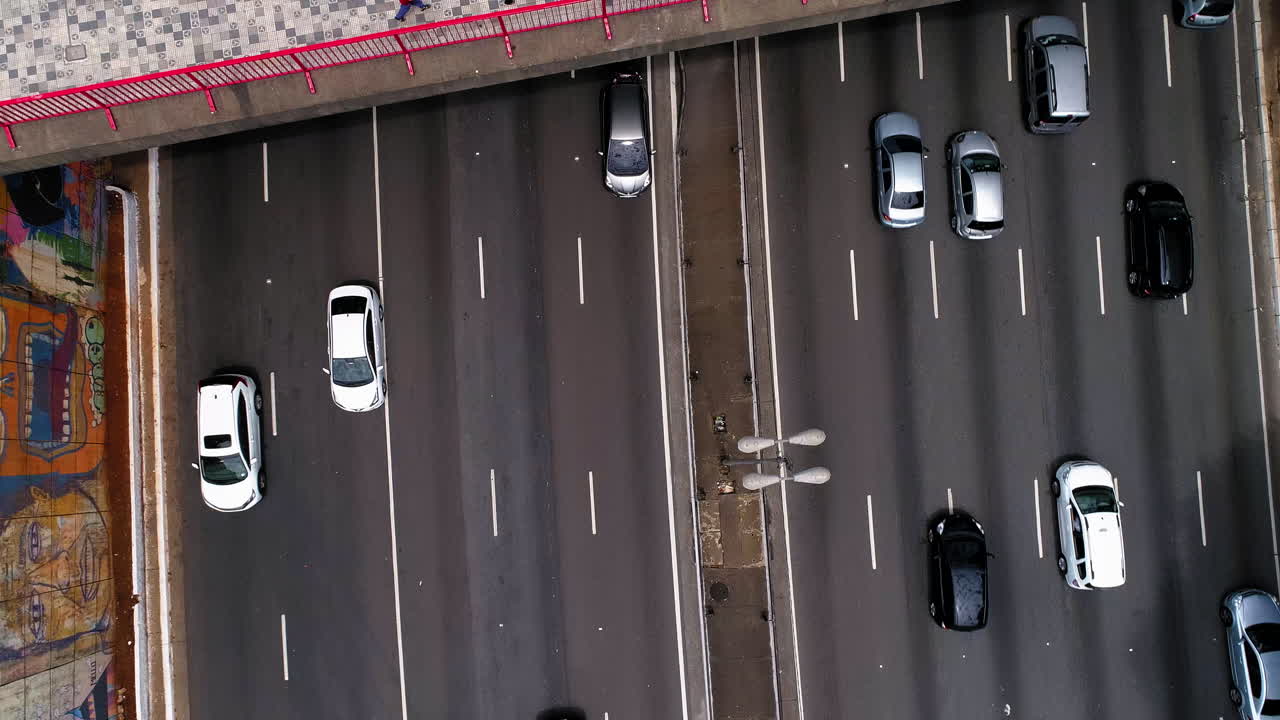 Aerial view to the traffic in Radial Leste, avenue, Sao Paulo, Brazil
