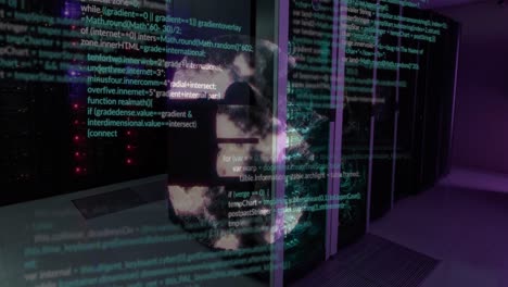 procesamiento de datos a través del símbolo del euro giratorio contra la sala de servidores informáticos