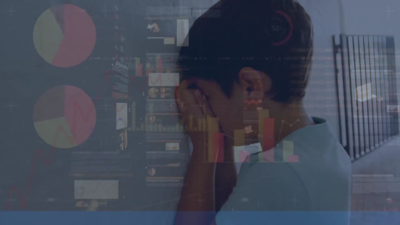 animación de gráficos y datos sobre niños biraciales jugando a las escondidas en la escuela