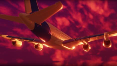 Animation-Eines-Digitalen-Flugzeugs-über-Dem-Himmel-Mit-Wolken