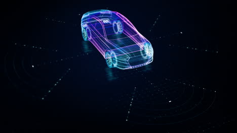 advanced holographic motion graphics vividly depict an autonomous vehicle endowed with self-awareness and extensive environmental sensing capabilities, enabling it to operate autonomously