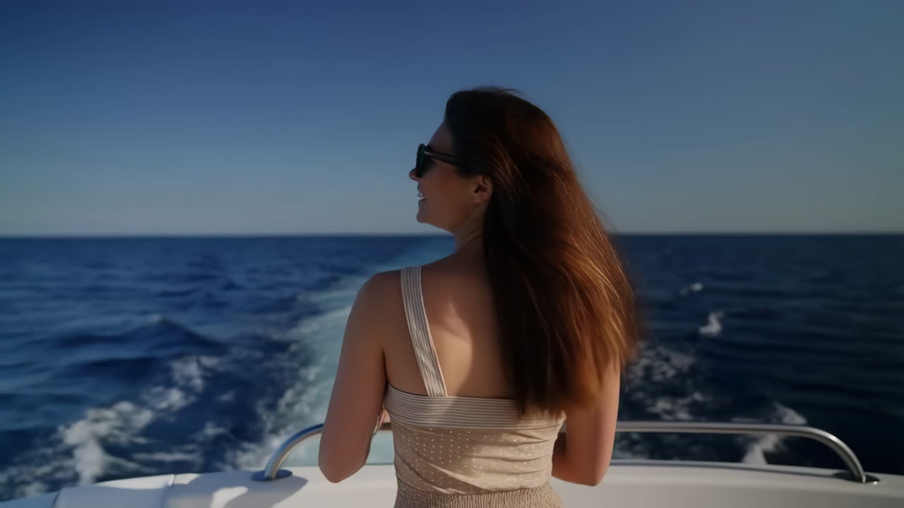 Woman enjoying a boat ride on the ocean