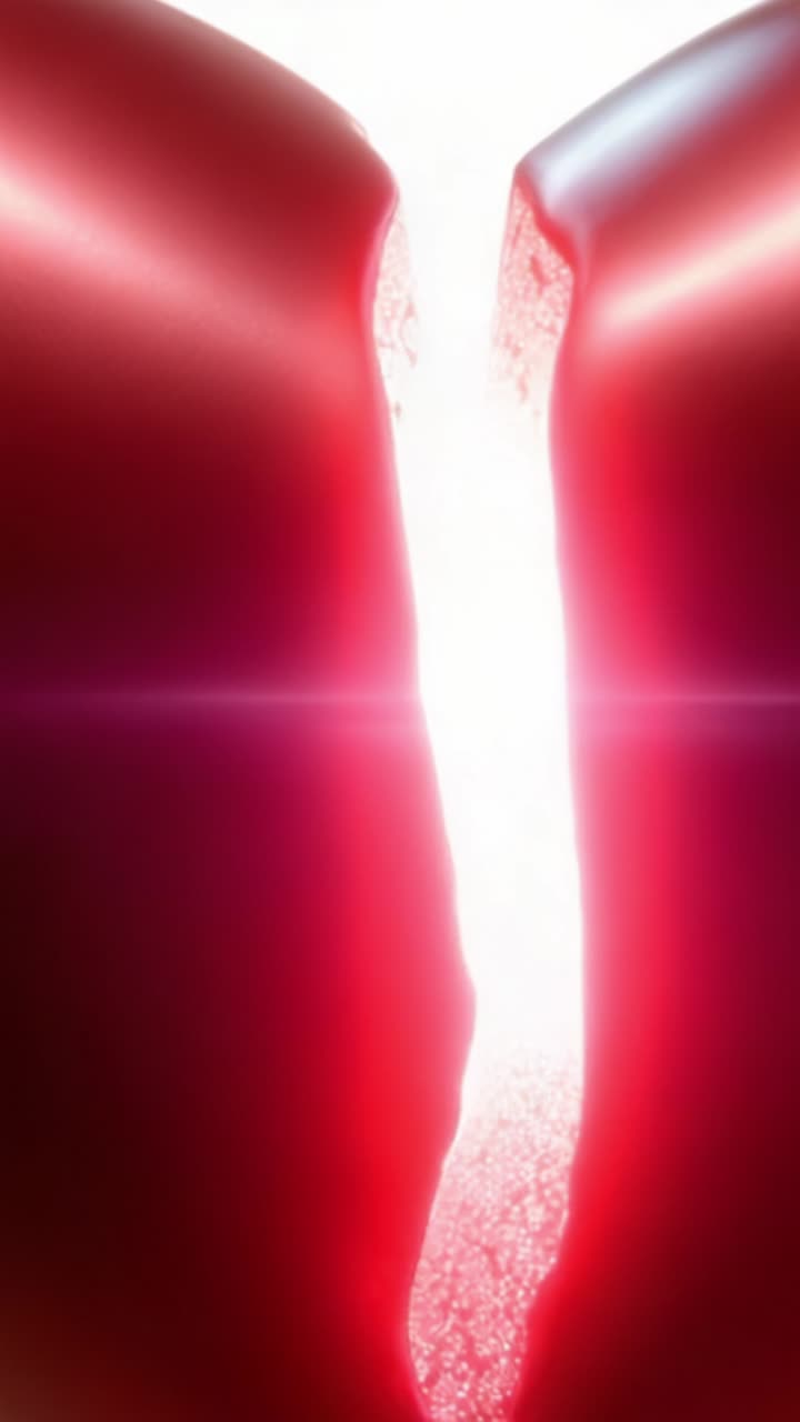 Un brillante contrasto di luce e texture che emerge da una spaccatura, evidenziando motivi organici e colori vibranti in una composizione astratta visiva accattivante.