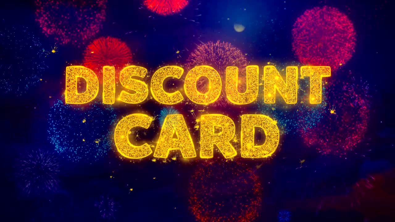 texto de la tarjeta de descuento en coloridas partículas de explosión de fuegos artificiales.